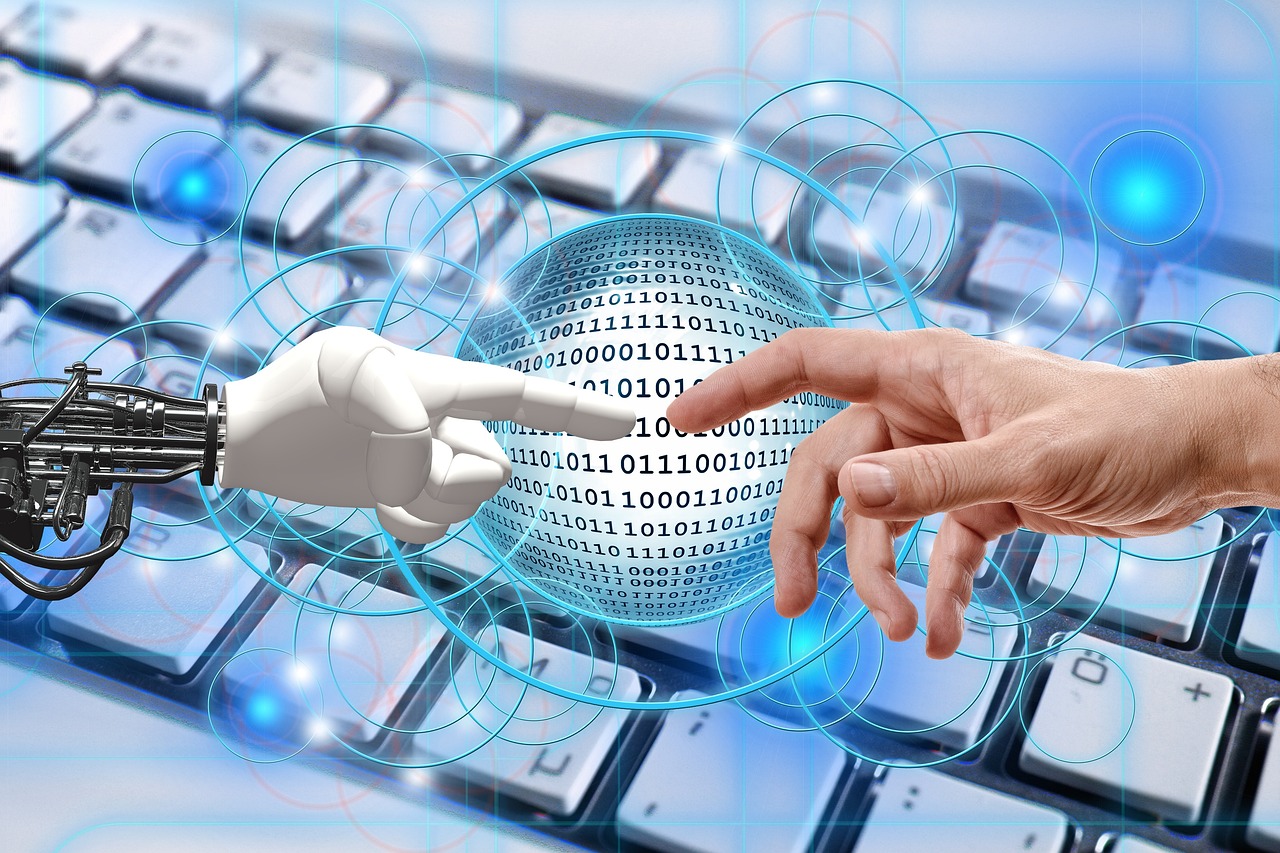 human finger touches robot finger